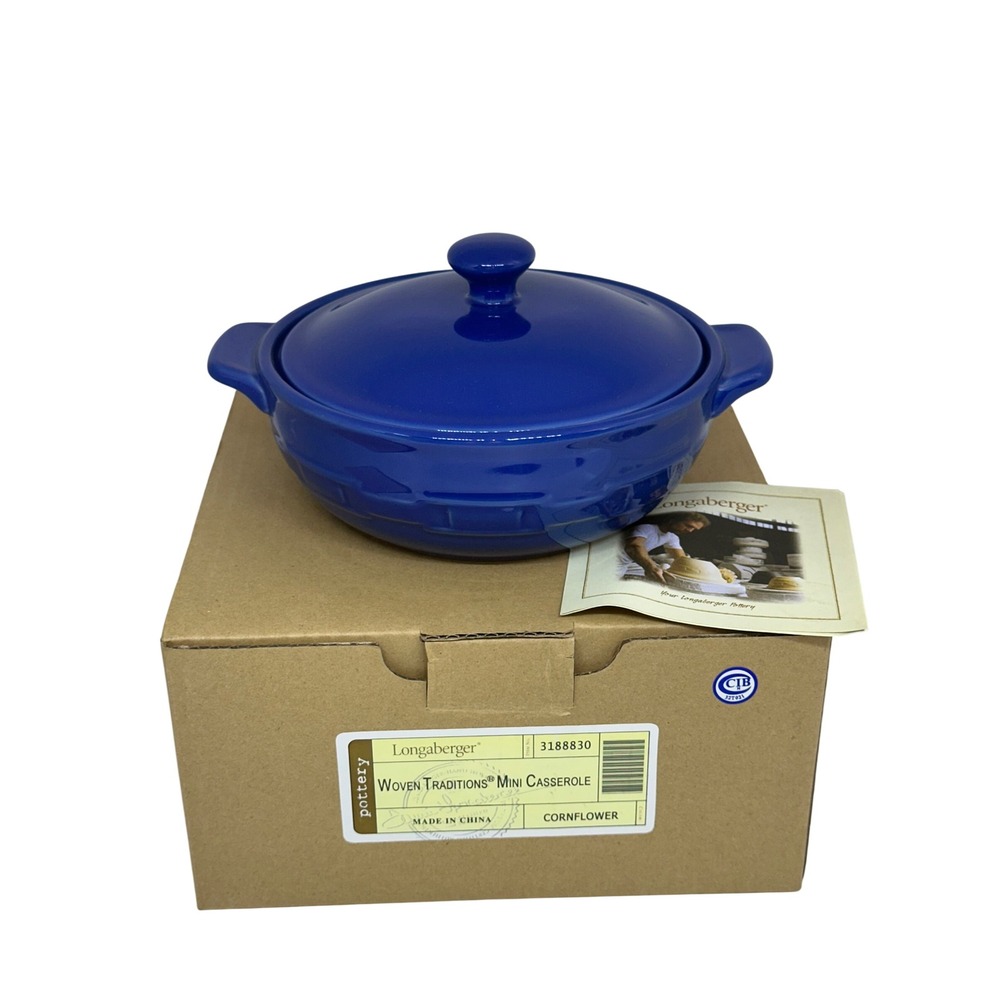 Longaberger Woven Traditions Mini Casserole Cornflower Blue Pottery 3188830 New